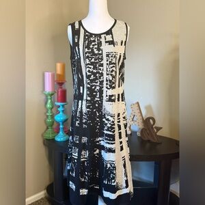 Simply Vera Vera Wang Sleeveless Knit Dress Black Beige Abstract Print Size L